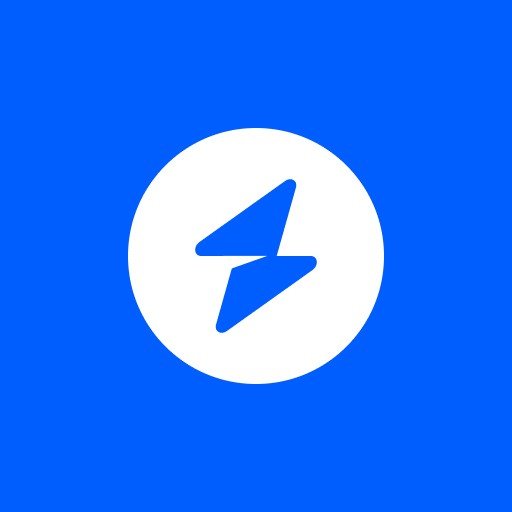 A white icon on a blue background